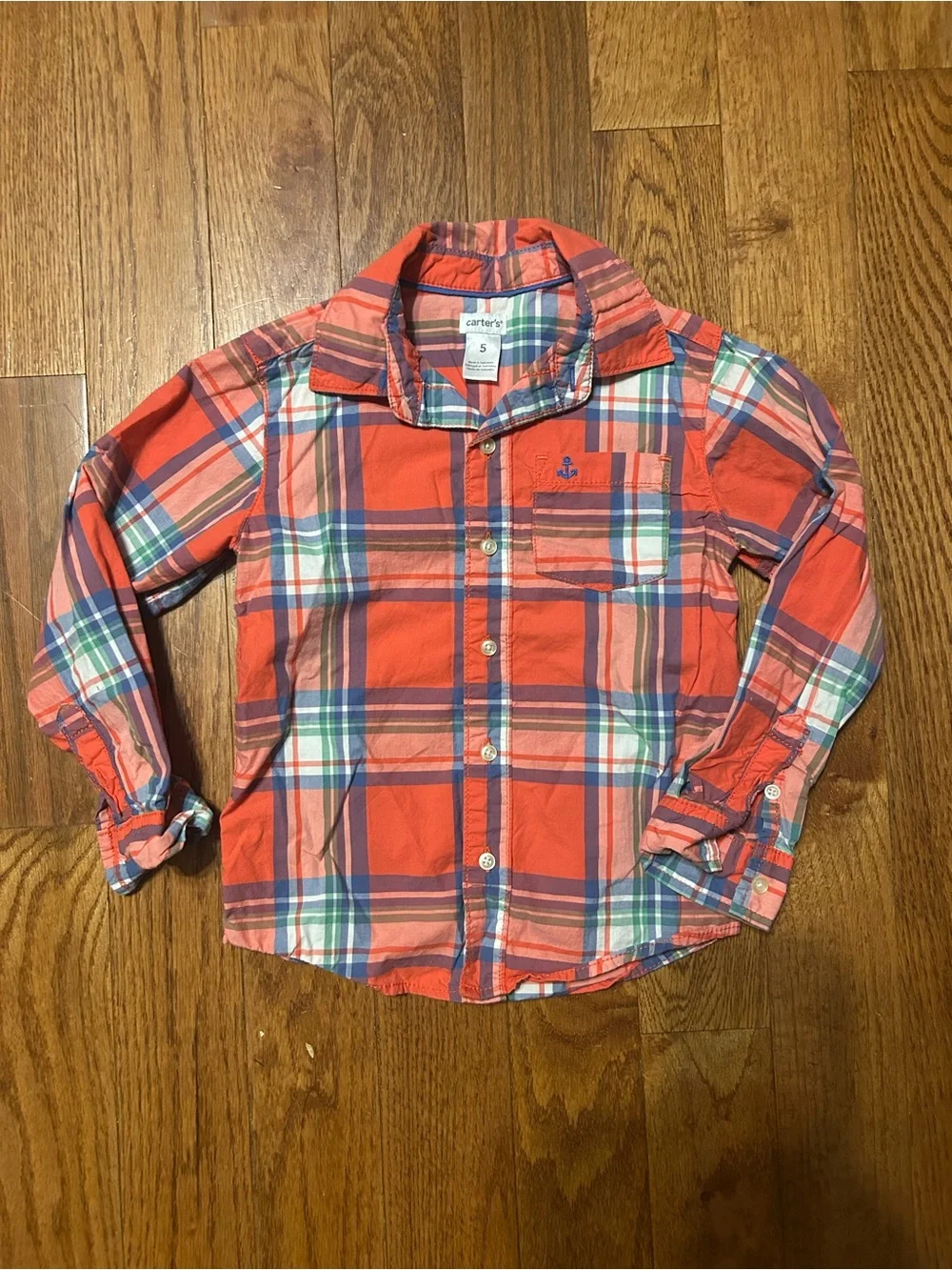 Carter's Coral and Blue Plaid Button-Down Shirt